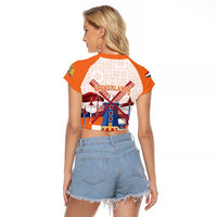 Netherlands King's Day Raglan Cropped T Shirt Windmill With Nederland Pattern