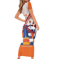 Netherlands King's Day Short Sleeve Bodycon Dress Windmill With Nederland Pattern