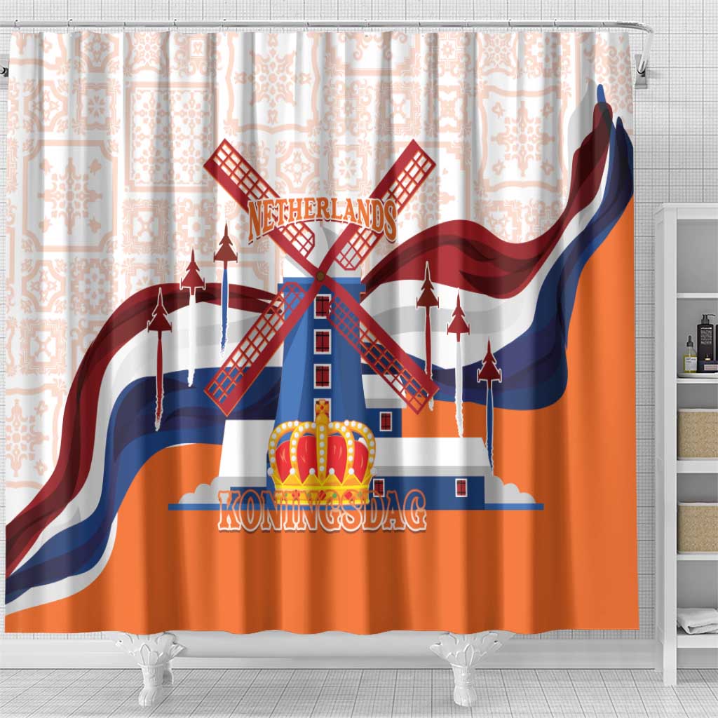 Netherlands King's Day Shower Curtain Windmill With Nederland Pattern