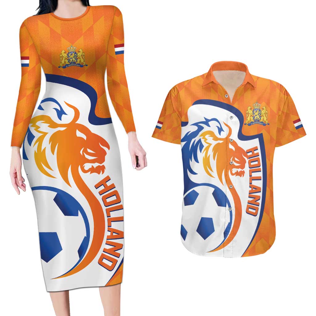 Custom Netherlands Football Couples Matching Long Sleeve Bodycon Dress and Hawaiian Shirt 2025 Go Champions Holland