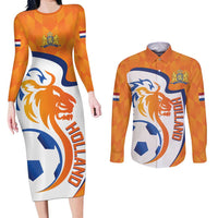 Custom Netherlands Football Couples Matching Long Sleeve Bodycon Dress and Long Sleeve Button Shirt 2025 Go Champions Holland