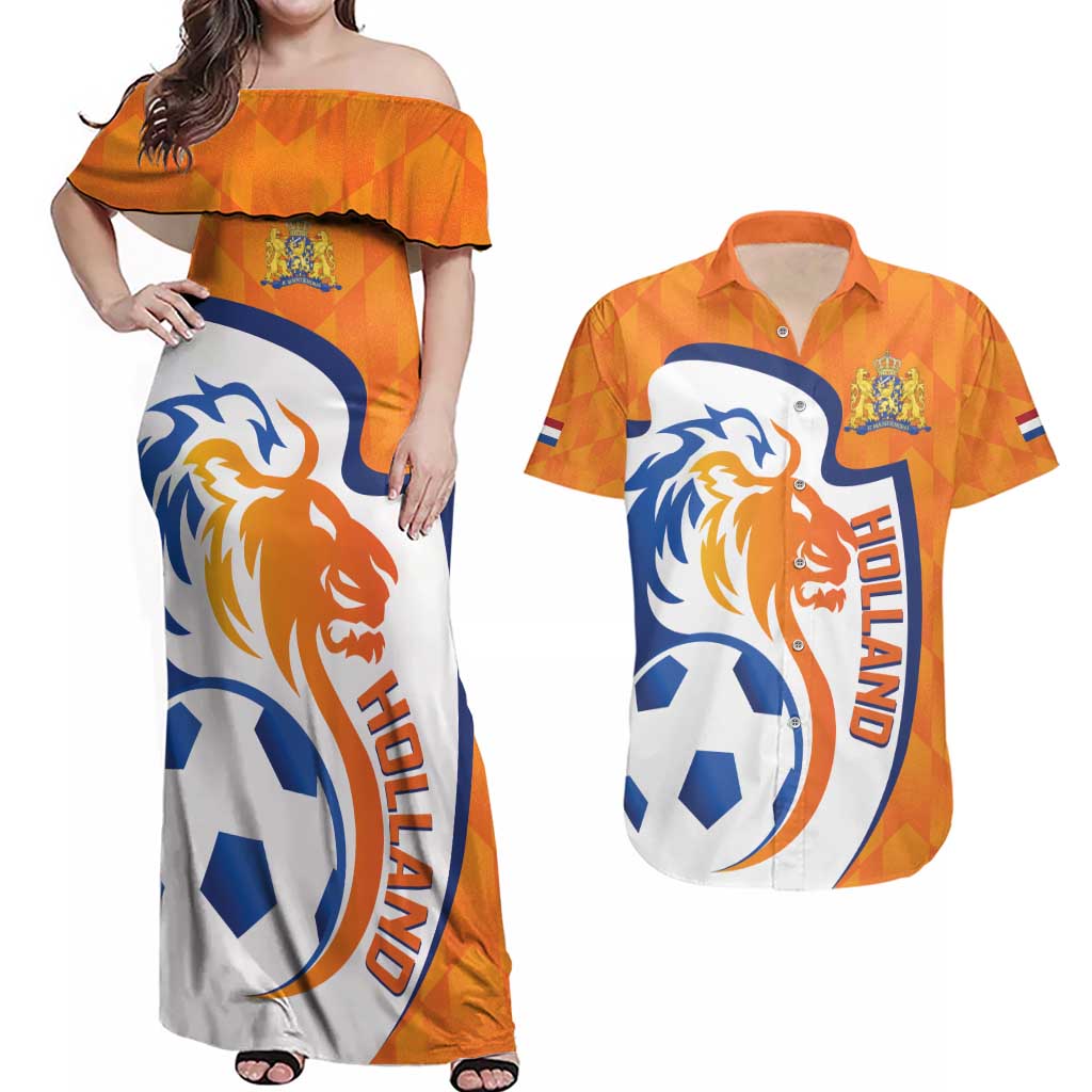 Custom Netherlands Football Couples Matching Off Shoulder Maxi Dress and Hawaiian Shirt 2025 Go Champions Holland
