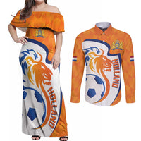 Custom Netherlands Football Couples Matching Off Shoulder Maxi Dress and Long Sleeve Button Shirt 2025 Go Champions Holland