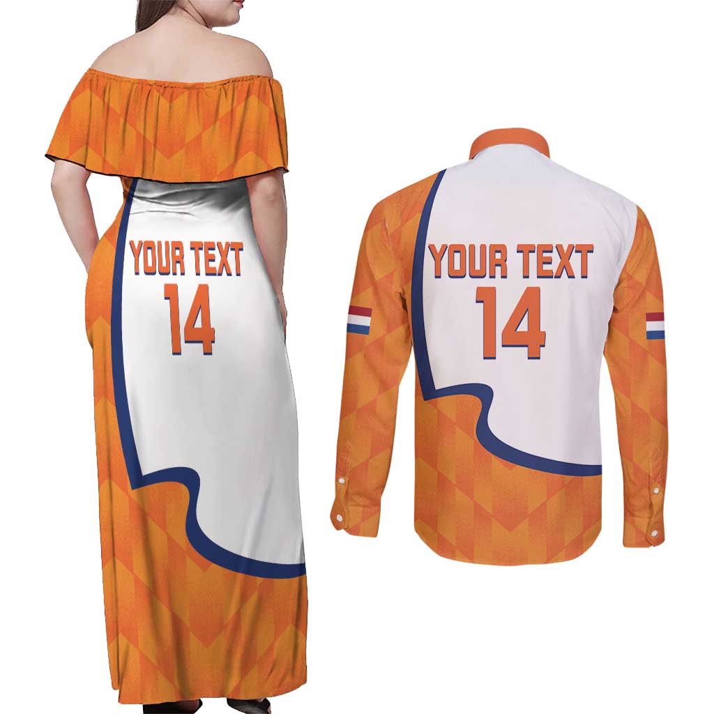 Custom Netherlands Football Couples Matching Off Shoulder Maxi Dress and Long Sleeve Button Shirt 2025 Go Champions Holland