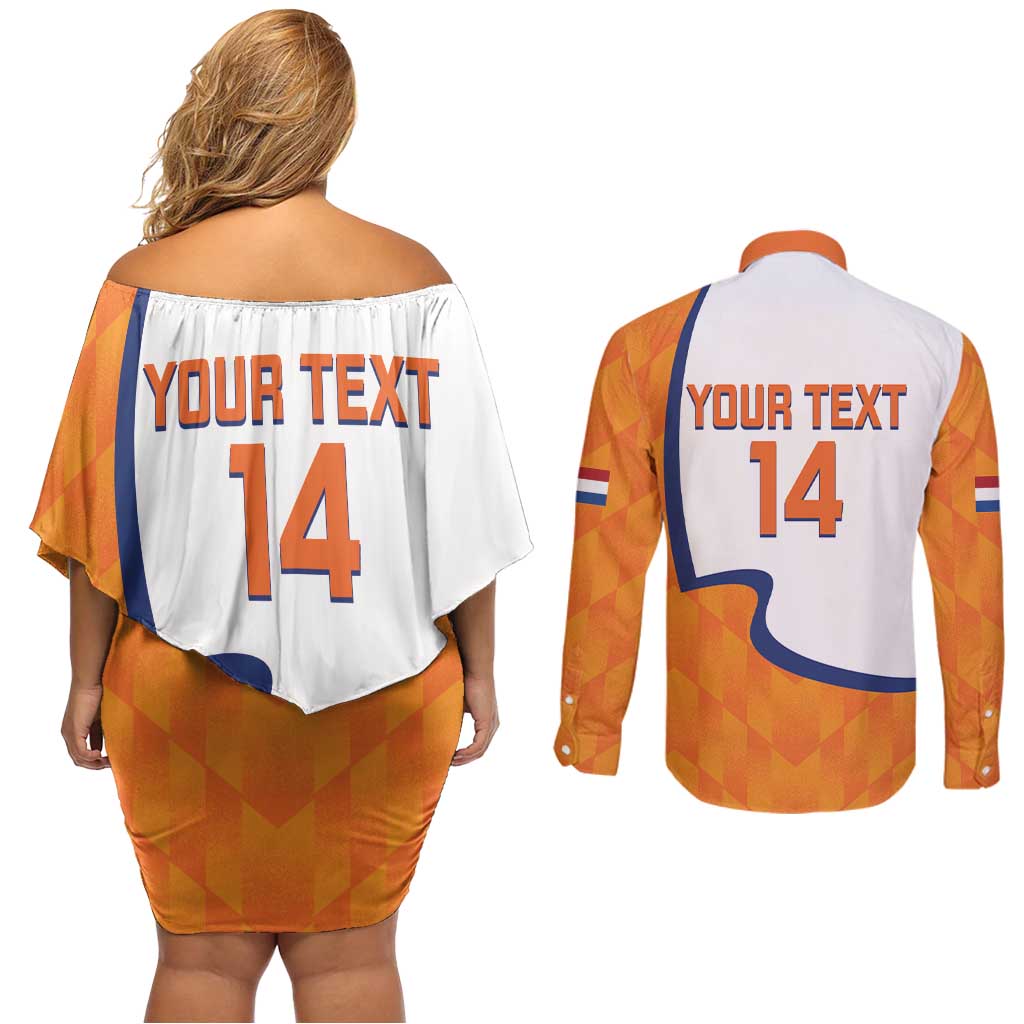 Custom Netherlands Football Couples Matching Off Shoulder Short Dress and Long Sleeve Button Shirt 2025 Go Champions Holland
