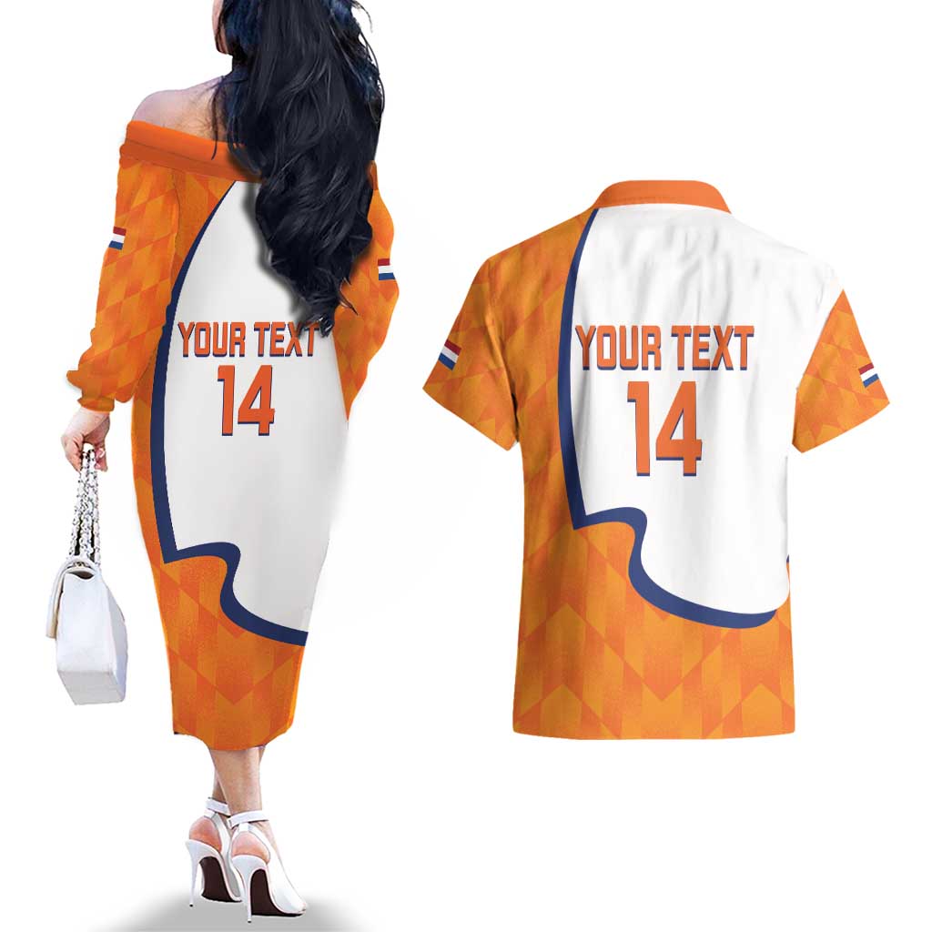 Custom Netherlands Football Couples Matching Off The Shoulder Long Sleeve Dress and Hawaiian Shirt 2025 Go Champions Holland