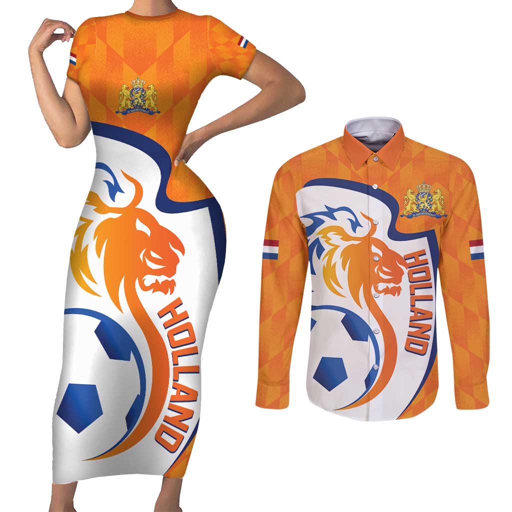 Custom Netherlands Football Couples Matching Short Sleeve Bodycon Dress and Long Sleeve Button Shirt 2025 Go Champions Holland