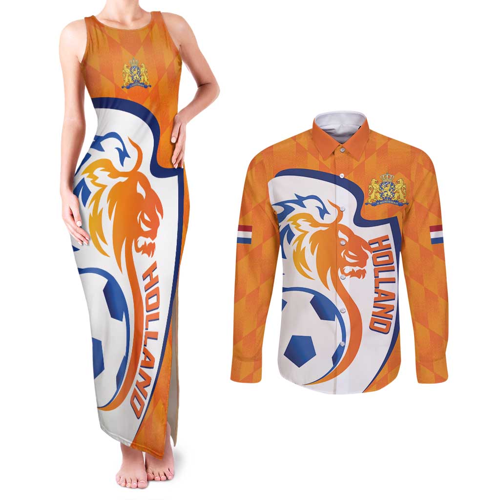 Custom Netherlands Football Couples Matching Tank Maxi Dress and Long Sleeve Button Shirt 2025 Go Champions Holland