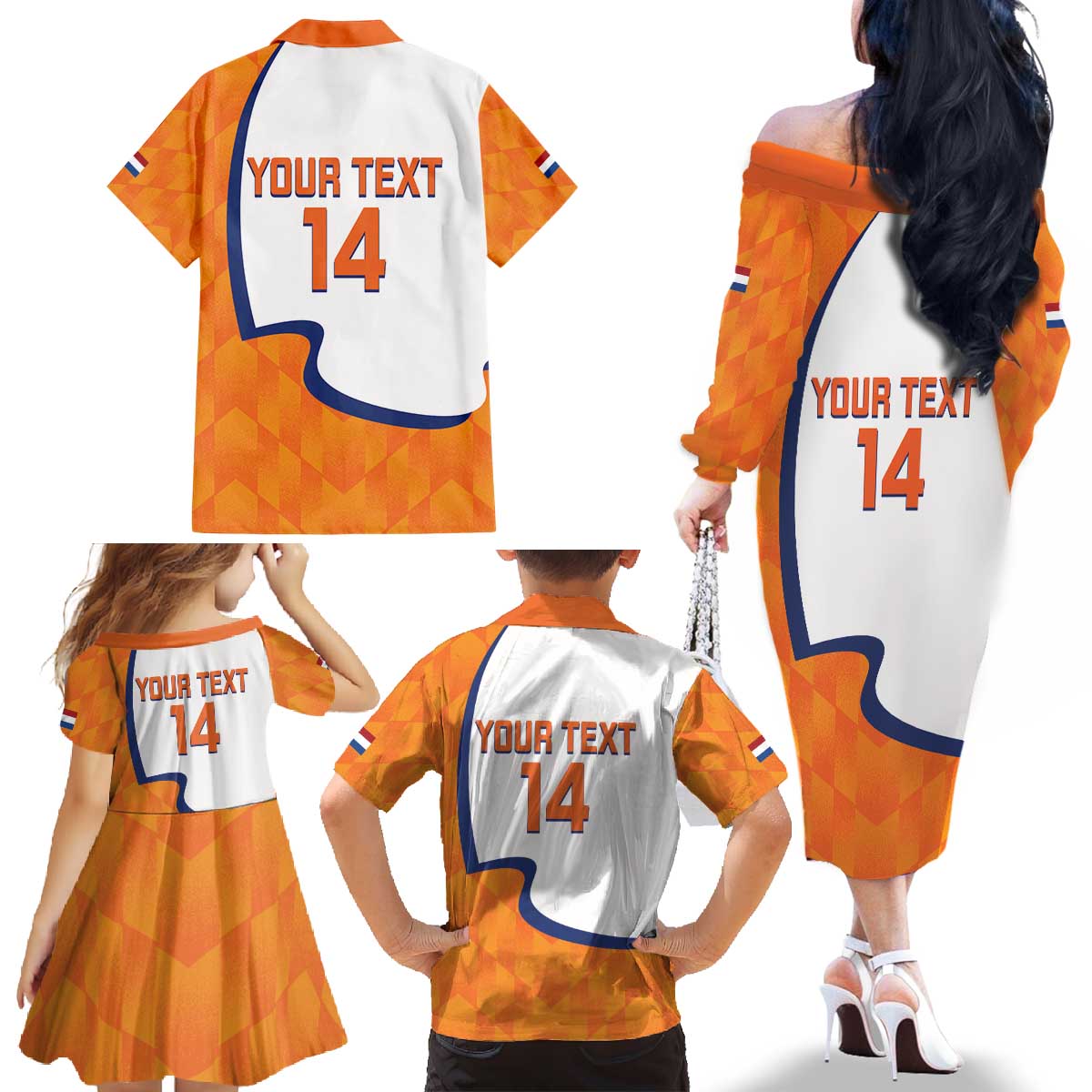 Custom Netherlands Football Family Matching Off The Shoulder Long Sleeve Dress and Hawaiian Shirt 2025 Go Champions Holland