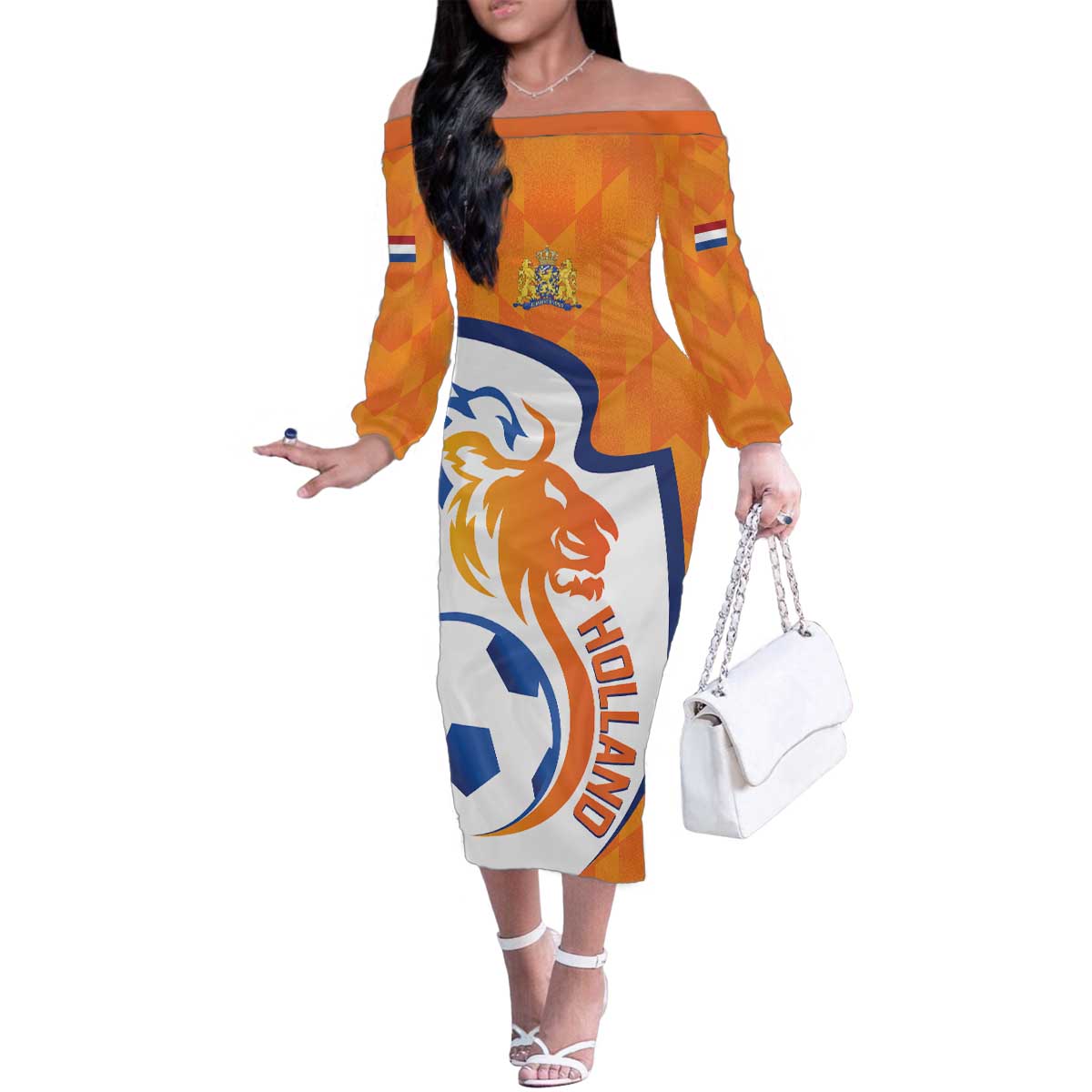 Custom Netherlands Football Family Matching Off The Shoulder Long Sleeve Dress and Hawaiian Shirt 2025 Go Champions Holland