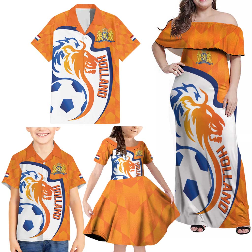 Custom Netherlands Football Family Matching Off Shoulder Maxi Dress and Hawaiian Shirt 2025 Go Champions Holland