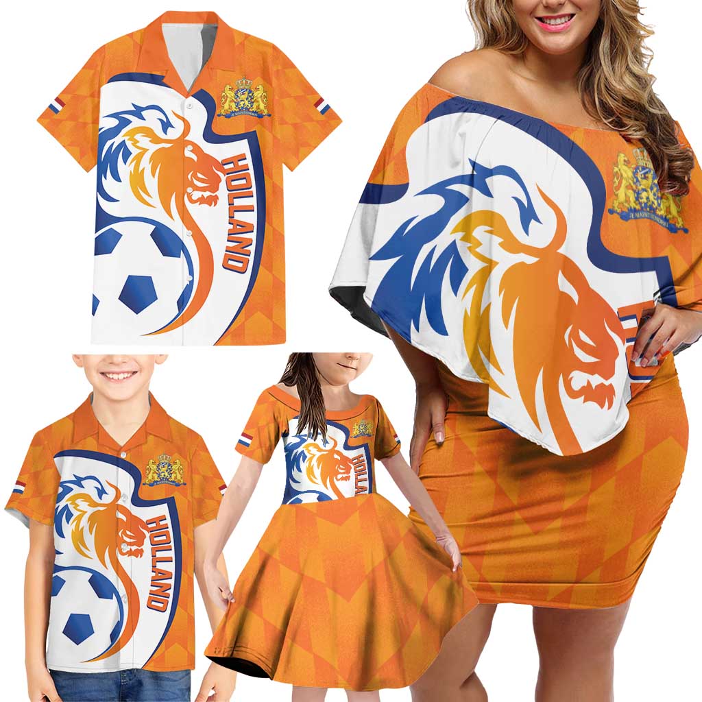 Custom Netherlands Football Family Matching Off Shoulder Short Dress and Hawaiian Shirt 2025 Go Champions Holland