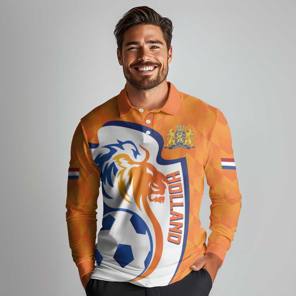 Custom Netherlands Football Long Sleeve Polo Shirt 2025 Go Champions Holland