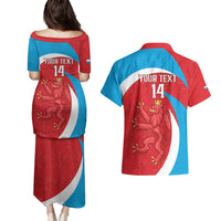 Custom Luxembourg Football Couples Matching Puletasi and Hawaiian Shirt Allez Les Lions Rouges