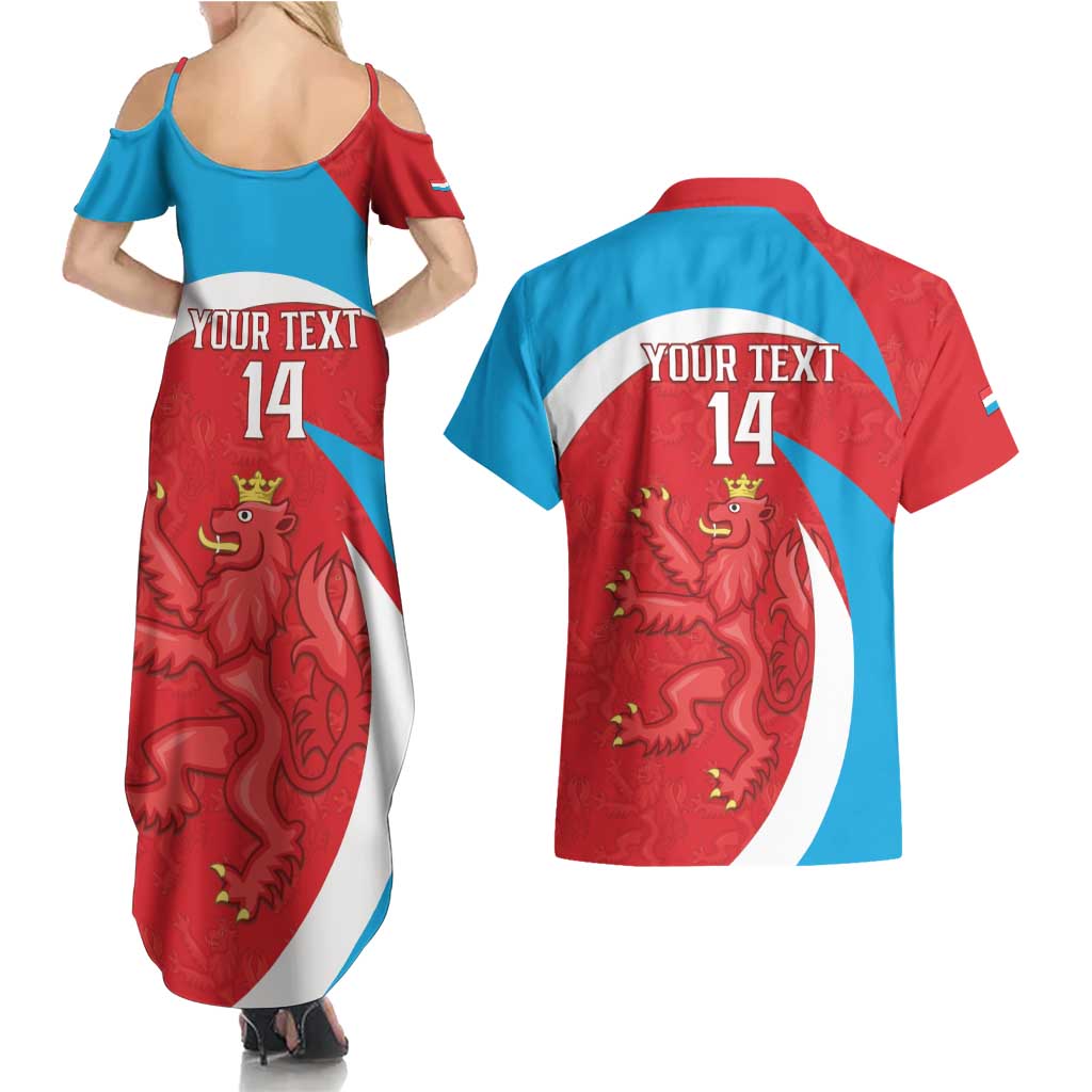Custom Luxembourg Football Couples Matching Summer Maxi Dress and Hawaiian Shirt Allez Les Lions Rouges