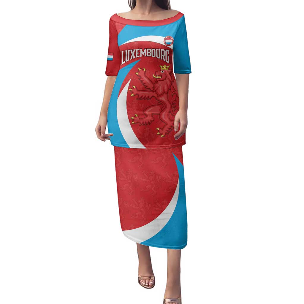 Custom Luxembourg Football Family Matching Puletasi and Hawaiian Shirt Allez Les Lions Rouges