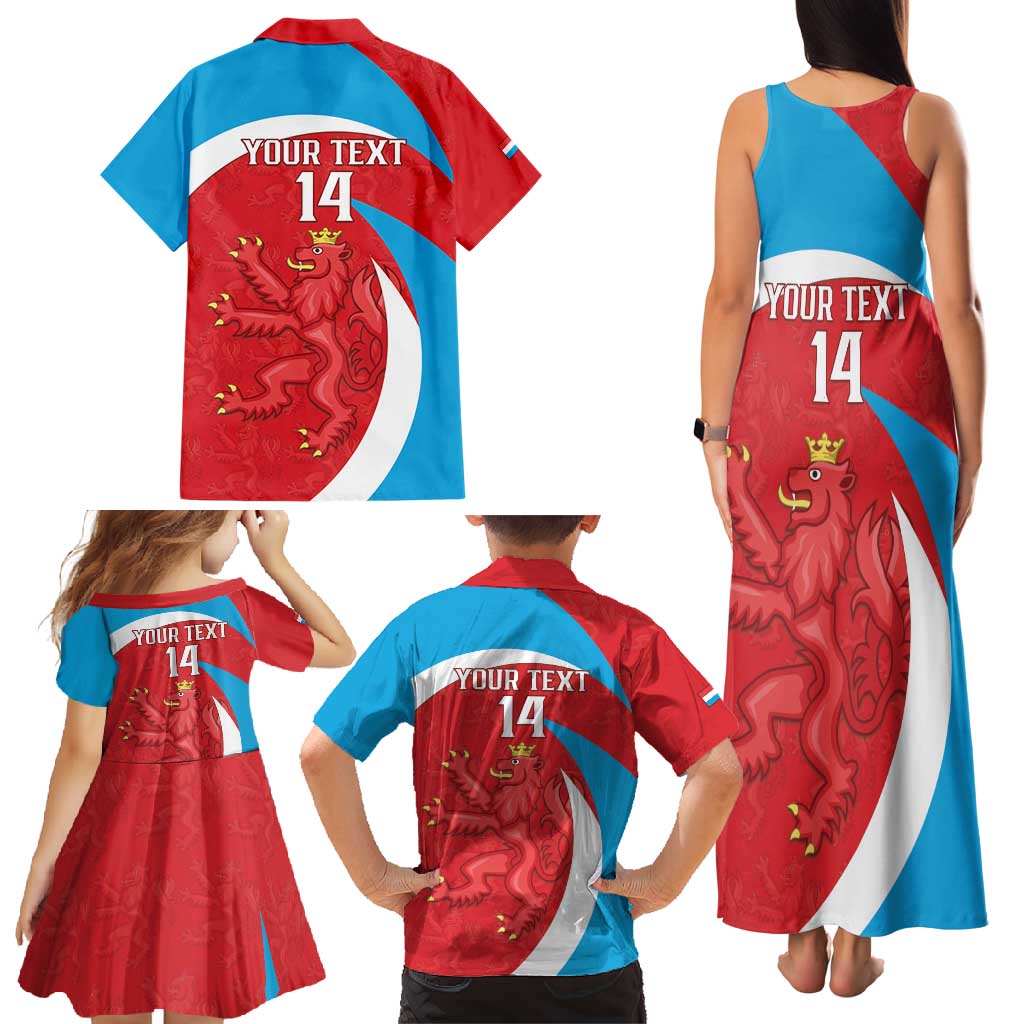 Custom Luxembourg Football Family Matching Tank Maxi Dress and Hawaiian Shirt Allez Les Lions Rouges