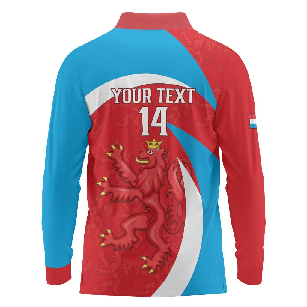 Custom Luxembourg Football Long Sleeve Polo Shirt Allez Les Lions Rouges