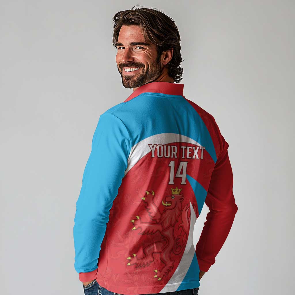 Custom Luxembourg Football Long Sleeve Polo Shirt Allez Les Lions Rouges