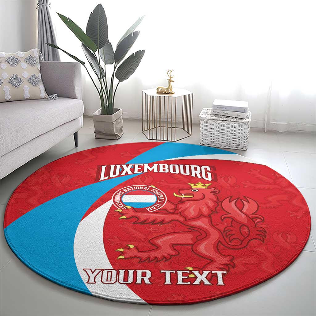 Custom Luxembourg Football Round Carpet Allez Les Lions Rouges