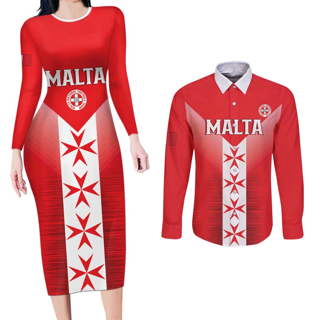 Custom Malta Football Couples Matching Long Sleeve Bodycon Dress and Long Sleeve Button Shirt Maltese Cross Sporty Style
