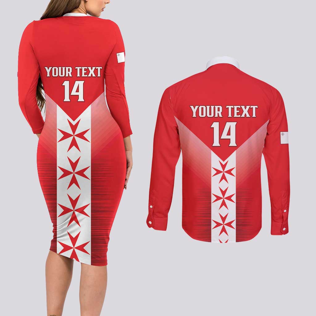 Custom Malta Football Couples Matching Long Sleeve Bodycon Dress and Long Sleeve Button Shirt Maltese Cross Sporty Style