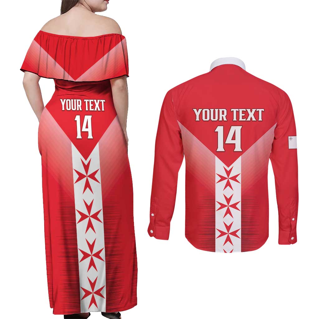Custom Malta Football Couples Matching Off Shoulder Maxi Dress and Long Sleeve Button Shirt Maltese Cross Sporty Style