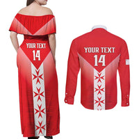 Custom Malta Football Couples Matching Off Shoulder Maxi Dress and Long Sleeve Button Shirt Maltese Cross Sporty Style