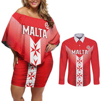 Custom Malta Football Couples Matching Off Shoulder Short Dress and Long Sleeve Button Shirt Maltese Cross Sporty Style
