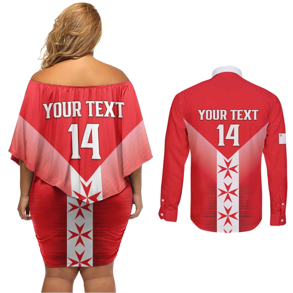 Custom Malta Football Couples Matching Off Shoulder Short Dress and Long Sleeve Button Shirt Maltese Cross Sporty Style