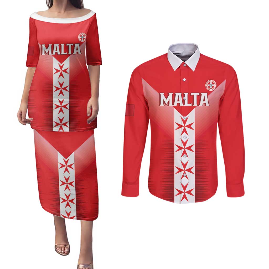 Custom Malta Football Couples Matching Puletasi and Long Sleeve Button Shirt Maltese Cross Sporty Style