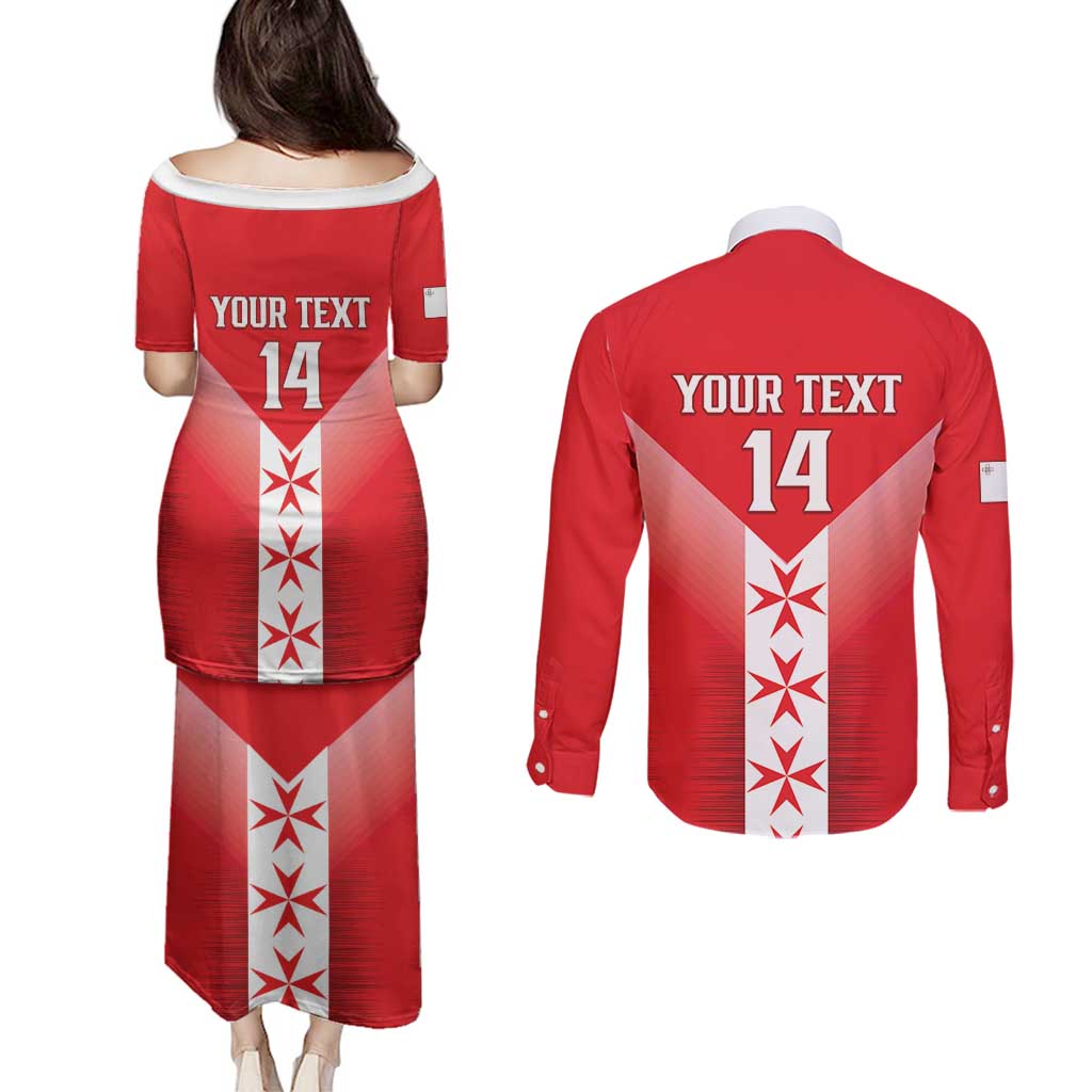 Custom Malta Football Couples Matching Puletasi and Long Sleeve Button Shirt Maltese Cross Sporty Style