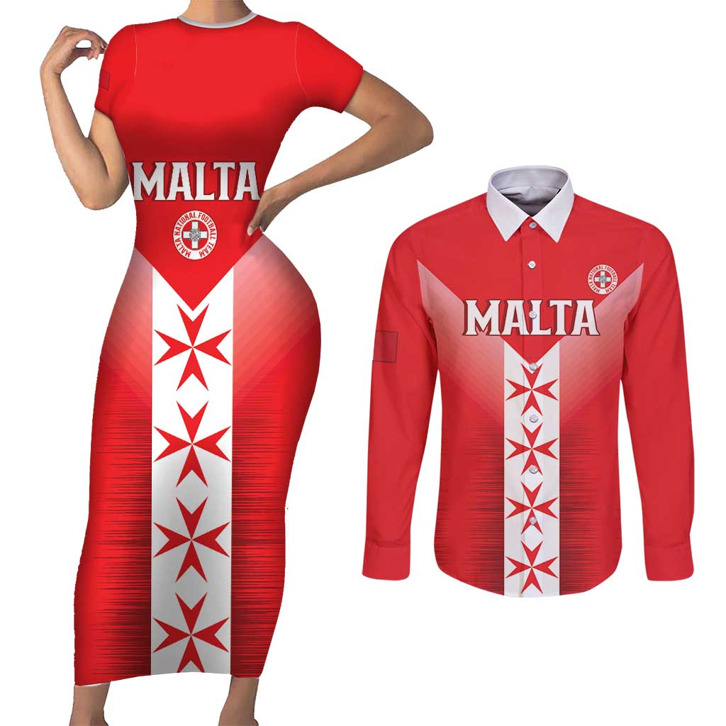 Custom Malta Football Couples Matching Short Sleeve Bodycon Dress and Long Sleeve Button Shirt Maltese Cross Sporty Style