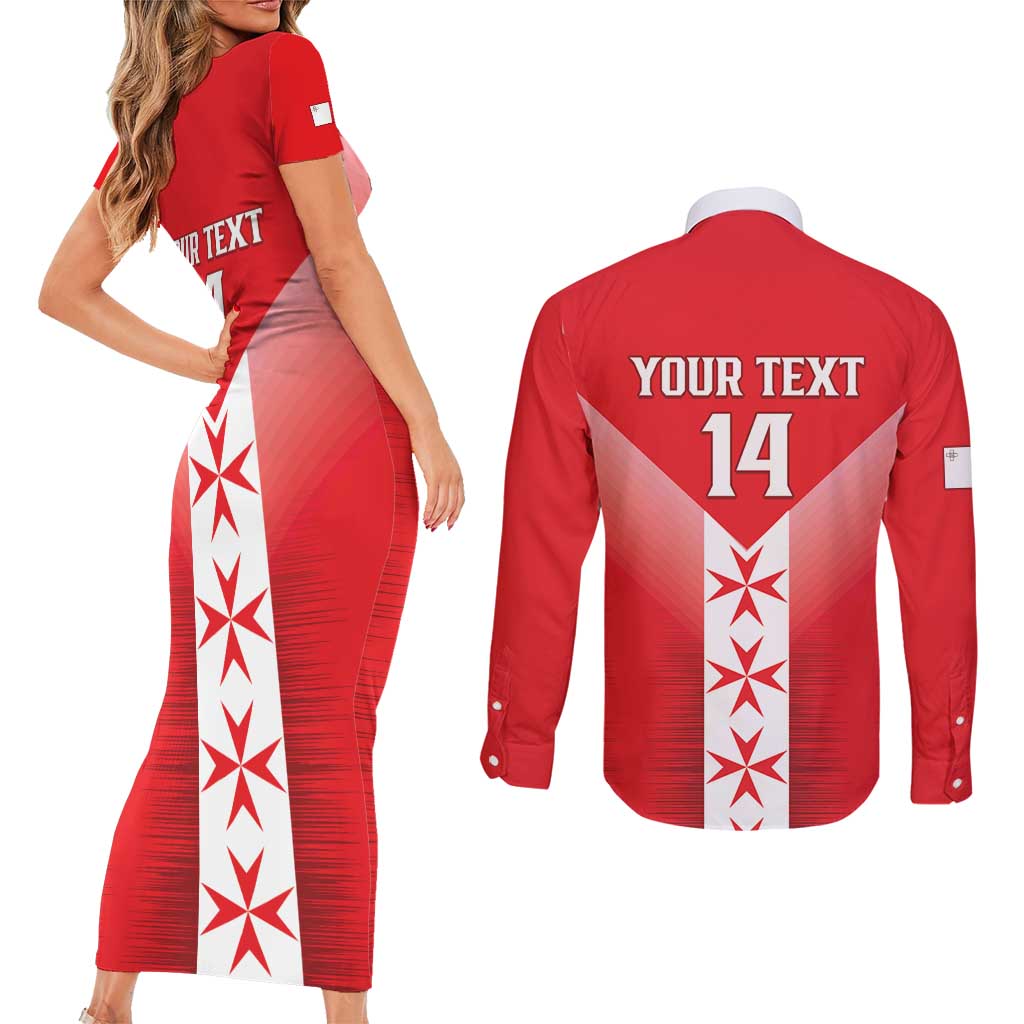 Custom Malta Football Couples Matching Short Sleeve Bodycon Dress and Long Sleeve Button Shirt Maltese Cross Sporty Style