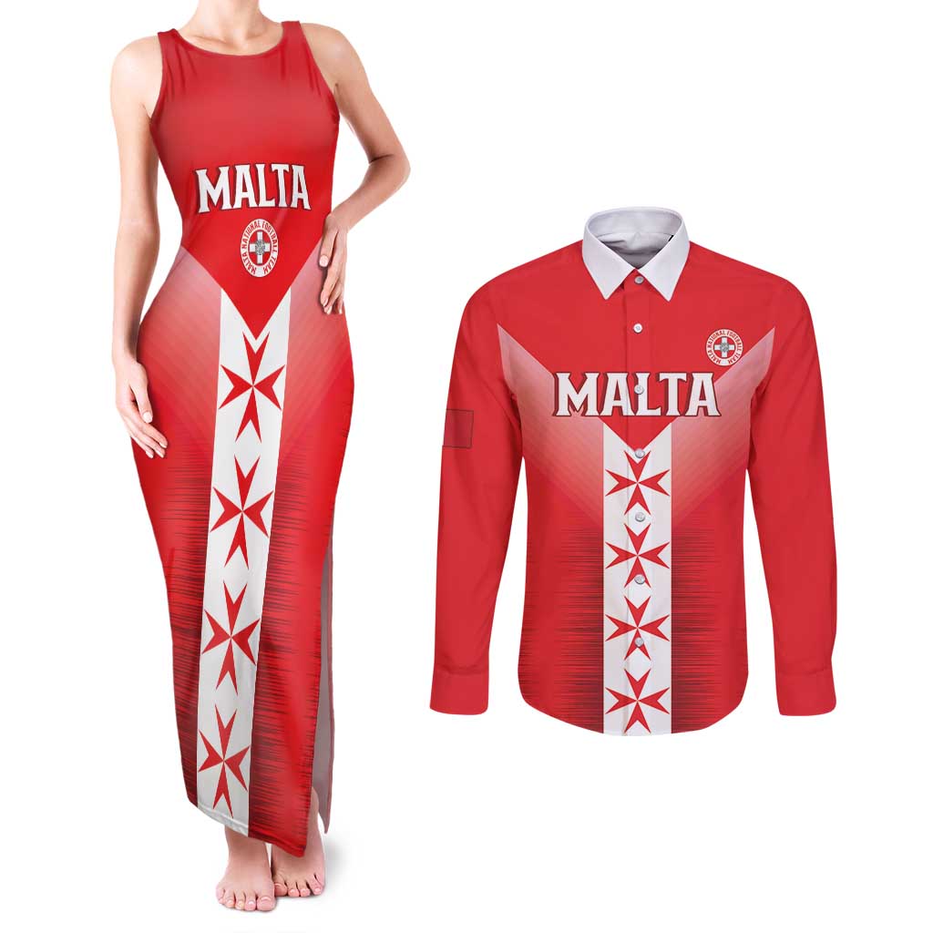 Custom Malta Football Couples Matching Tank Maxi Dress and Long Sleeve Button Shirt Maltese Cross Sporty Style