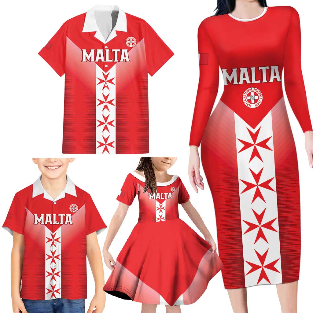 Custom Malta Football Family Matching Long Sleeve Bodycon Dress and Hawaiian Shirt Maltese Cross Sporty Style