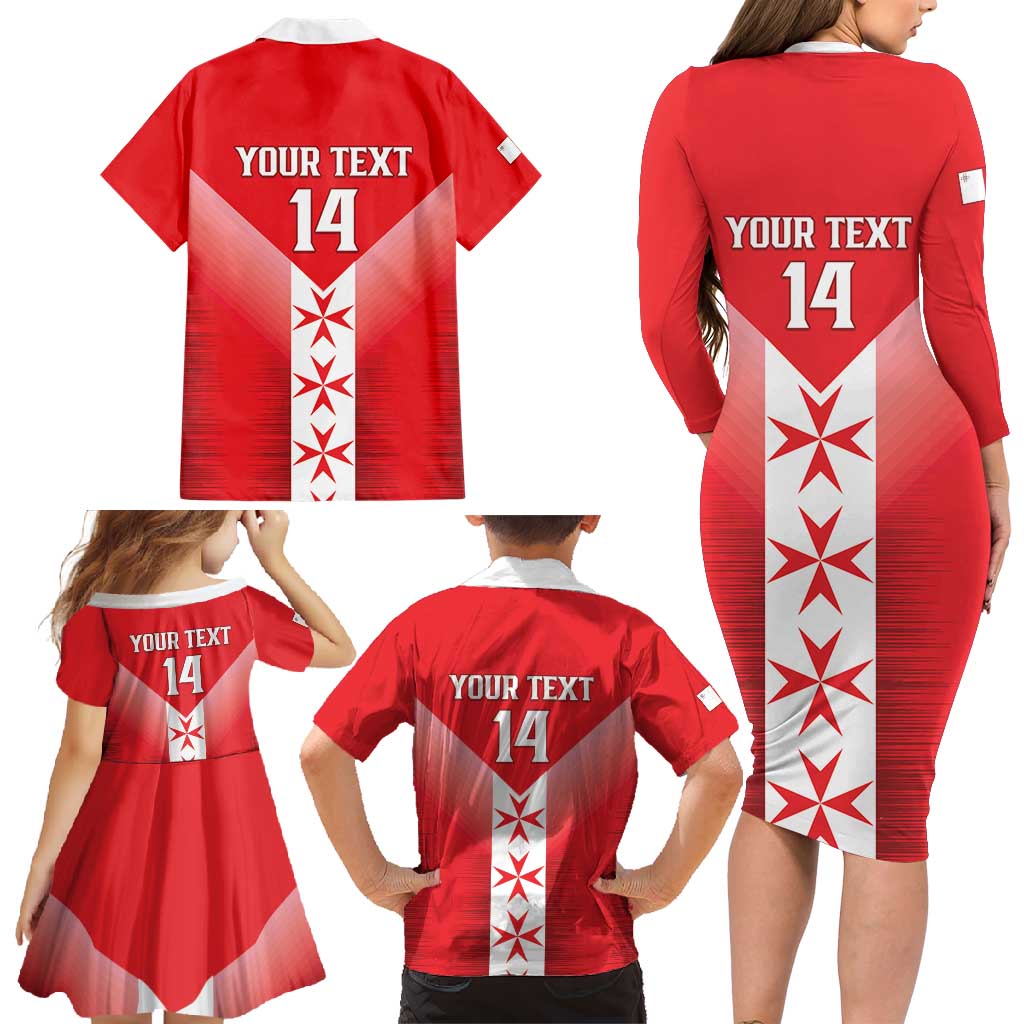 Custom Malta Football Family Matching Long Sleeve Bodycon Dress and Hawaiian Shirt Maltese Cross Sporty Style
