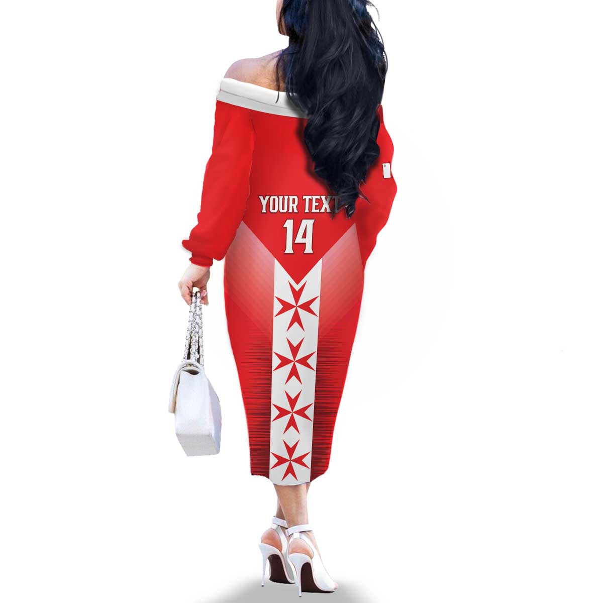 Custom Malta Football Family Matching Off The Shoulder Long Sleeve Dress and Hawaiian Shirt Maltese Cross Sporty Style