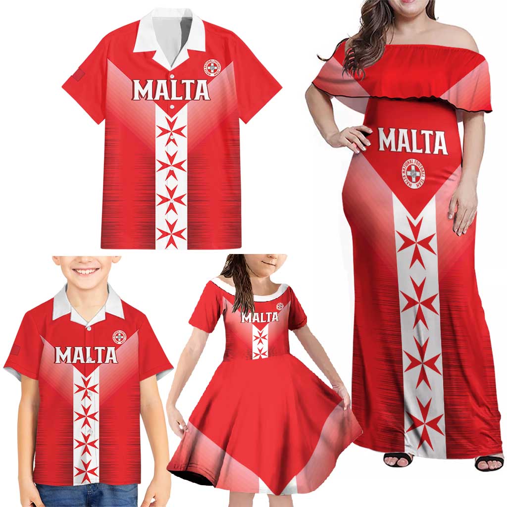 Custom Malta Football Family Matching Off Shoulder Maxi Dress and Hawaiian Shirt Maltese Cross Sporty Style