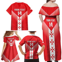 Custom Malta Football Family Matching Off Shoulder Maxi Dress and Hawaiian Shirt Maltese Cross Sporty Style