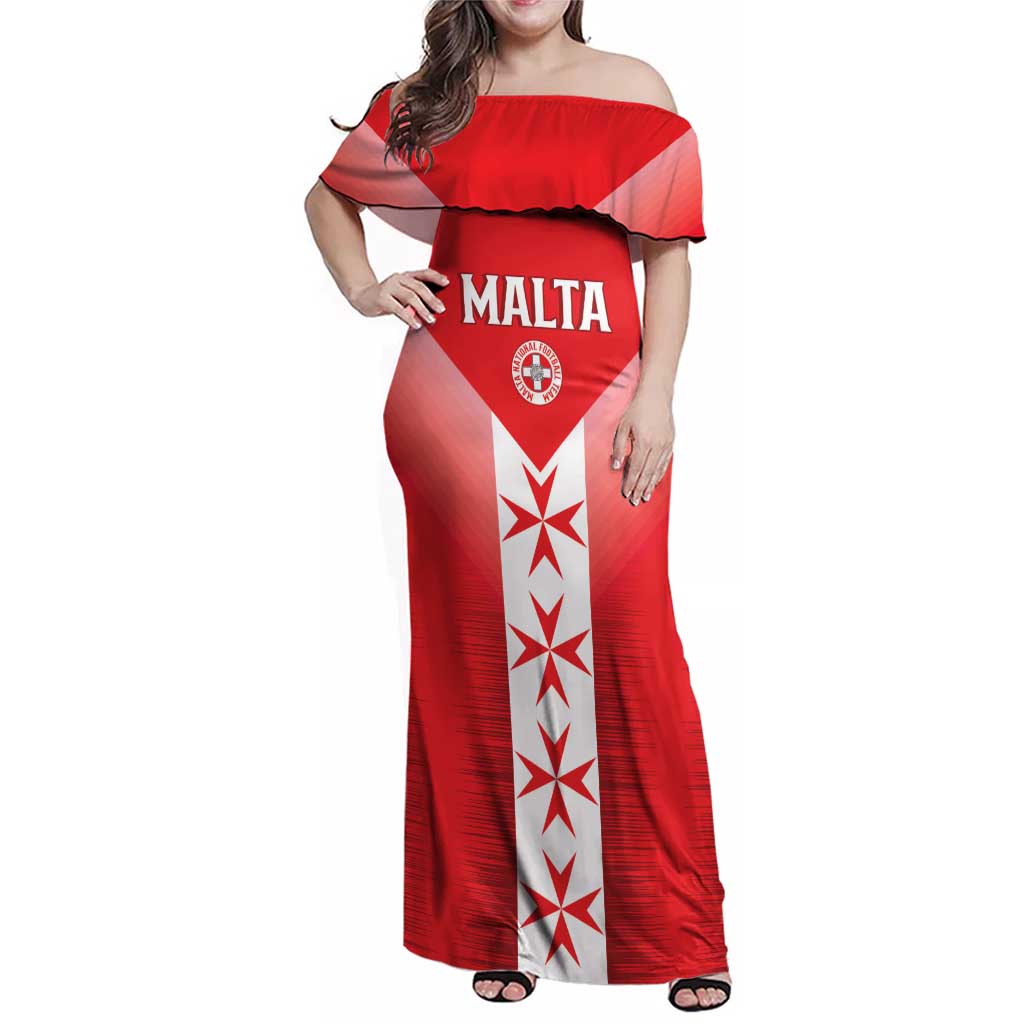 Custom Malta Football Family Matching Off Shoulder Maxi Dress and Hawaiian Shirt Maltese Cross Sporty Style