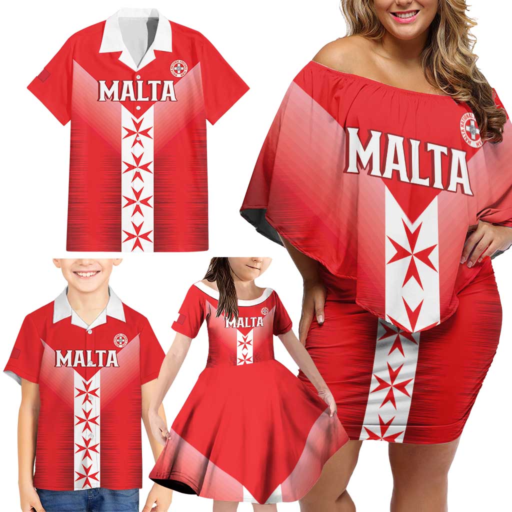 Custom Malta Football Family Matching Off Shoulder Short Dress and Hawaiian Shirt Maltese Cross Sporty Style