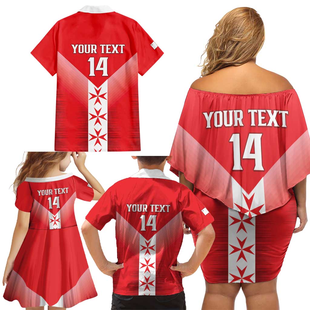 Custom Malta Football Family Matching Off Shoulder Short Dress and Hawaiian Shirt Maltese Cross Sporty Style