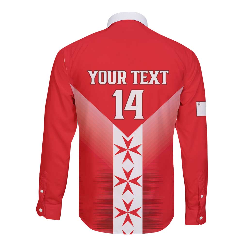 Custom Malta Football Long Sleeve Button Shirt Maltese Cross Sporty Style