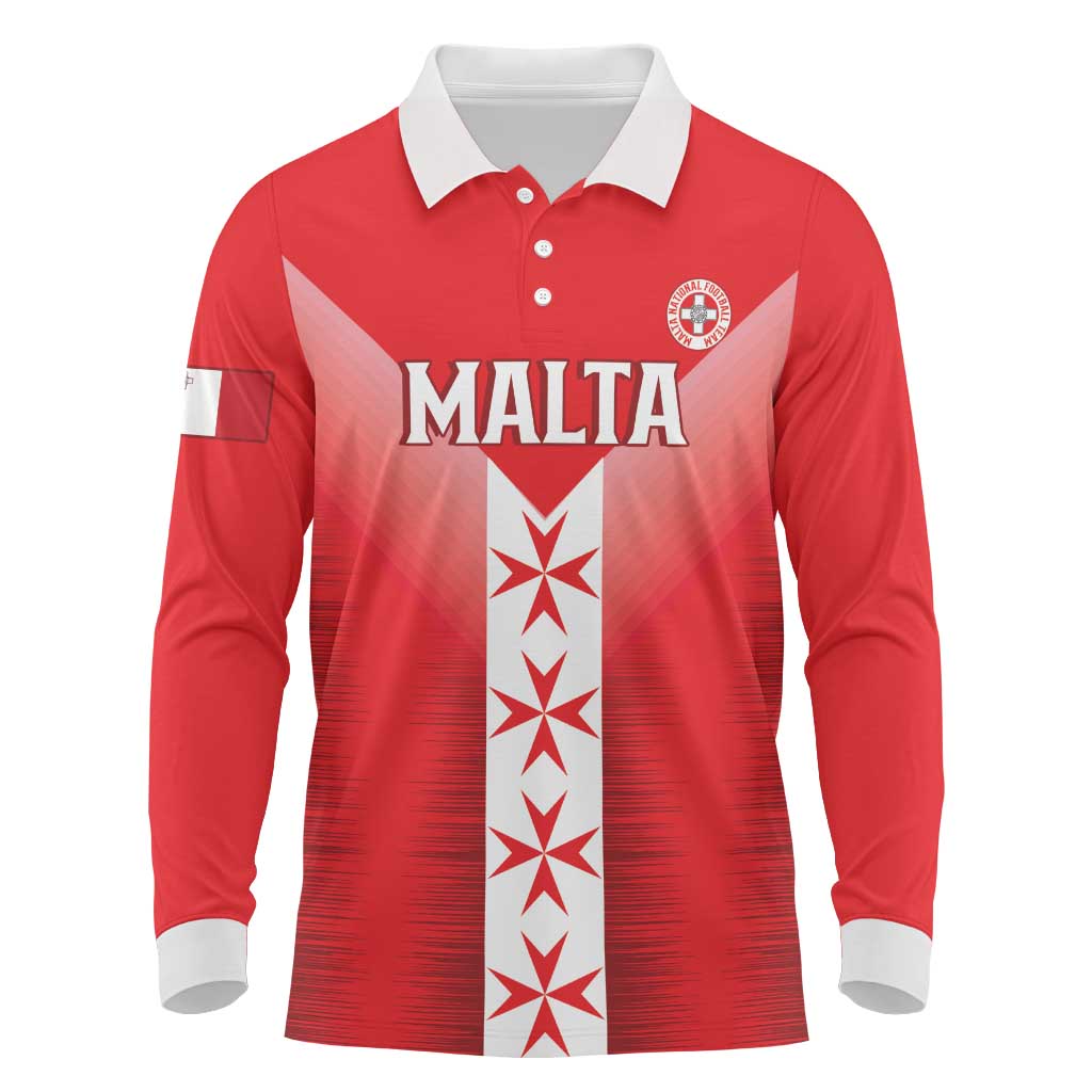Custom Malta Football Long Sleeve Polo Shirt Maltese Cross Sporty Style