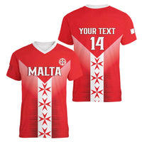 Custom Malta Football Women V-Neck T-Shirt Maltese Cross Sporty Style
