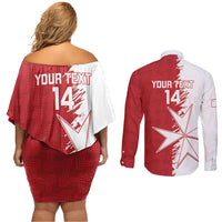 Custom Malta Football Couples Matching Off Shoulder Short Dress and Long Sleeve Button Shirt Go Champions Flag Style