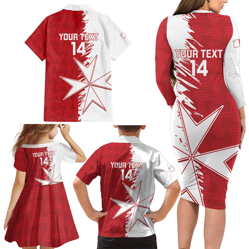 Custom Malta Football Family Matching Long Sleeve Bodycon Dress and Hawaiian Shirt Go Champions Flag Style