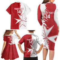 Custom Malta Football Family Matching Long Sleeve Bodycon Dress and Hawaiian Shirt Go Champions Flag Style