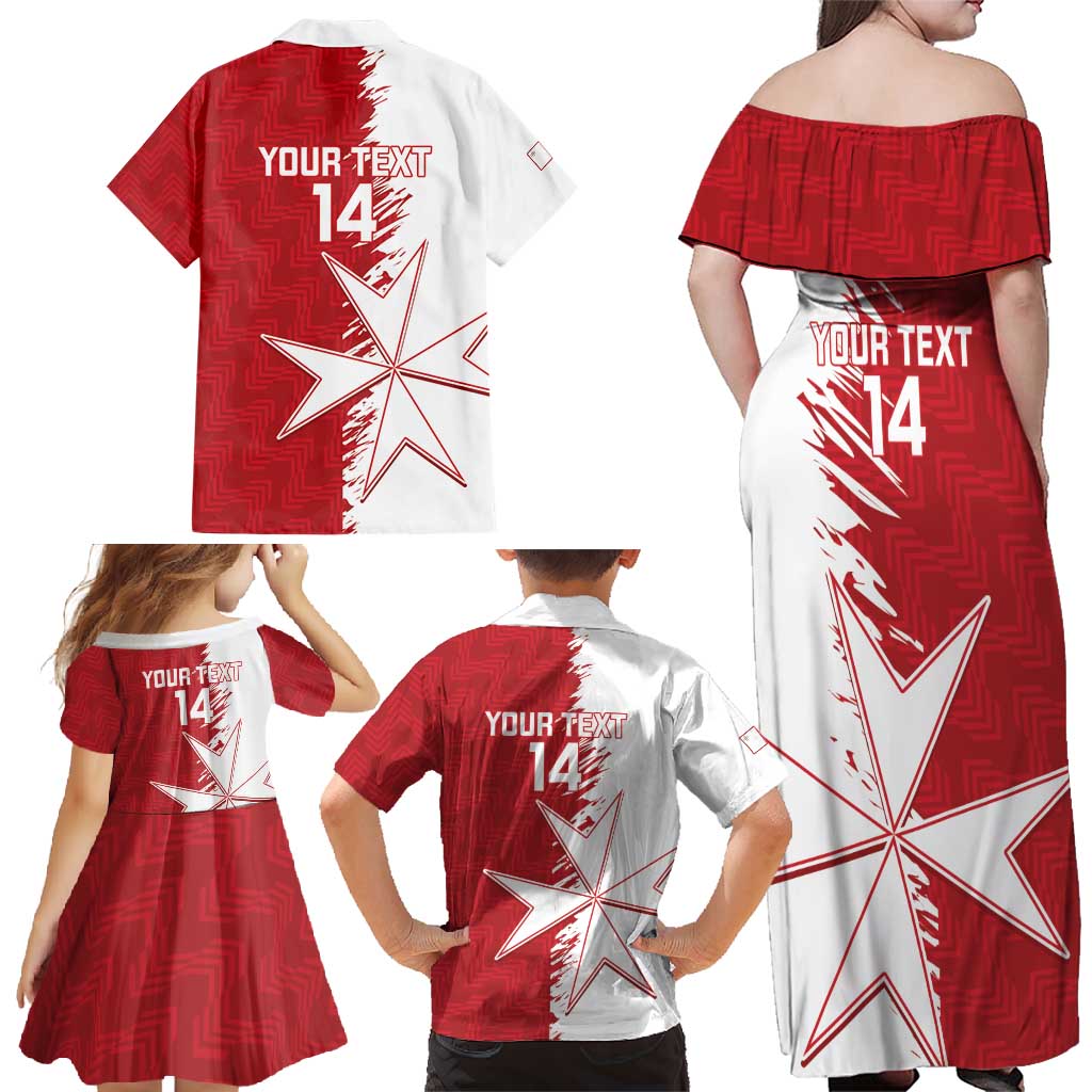 Custom Malta Football Family Matching Off Shoulder Maxi Dress and Hawaiian Shirt Go Champions Flag Style